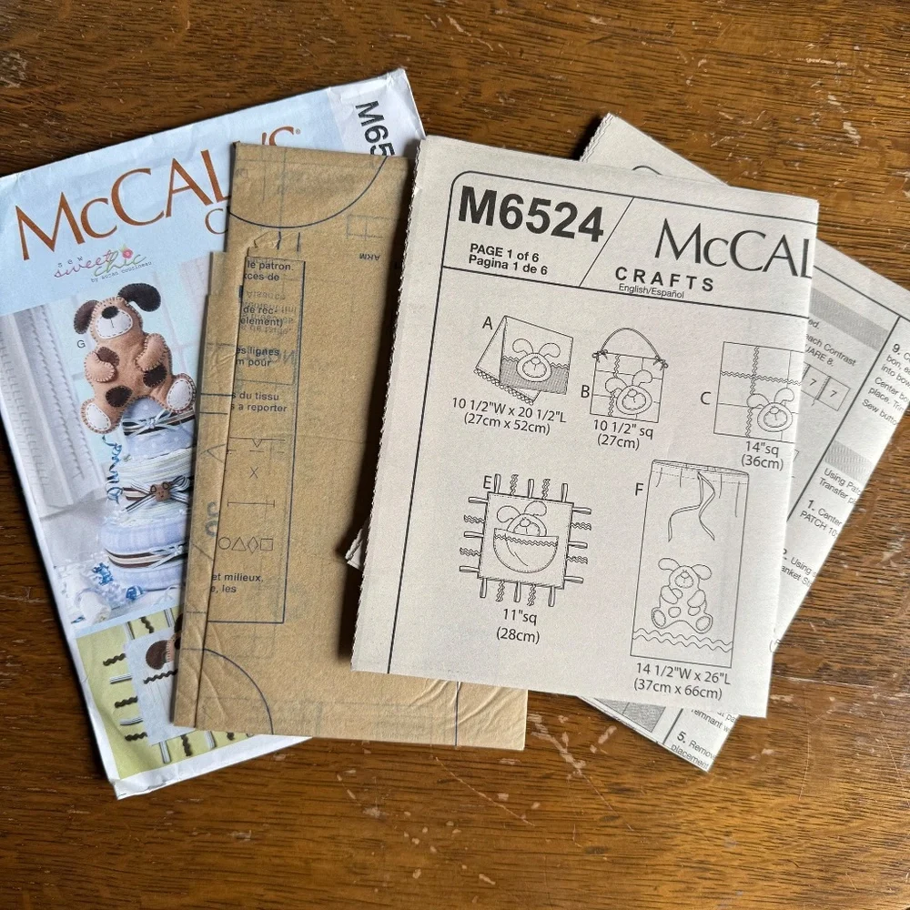 McCall’s Baby Craft Pattern: Burp Cloth/Pillows/Toy/Sack/Diaper Cake ONE SIZE